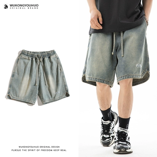 悟空有货 Прямые свободные джинсы, джинсовая юбка, шорты в стиле хип-хоп, штаны, в американском стиле, свободный прямой крой