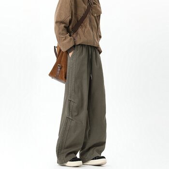 Fashionable american wrinkled washed straight working pants men
