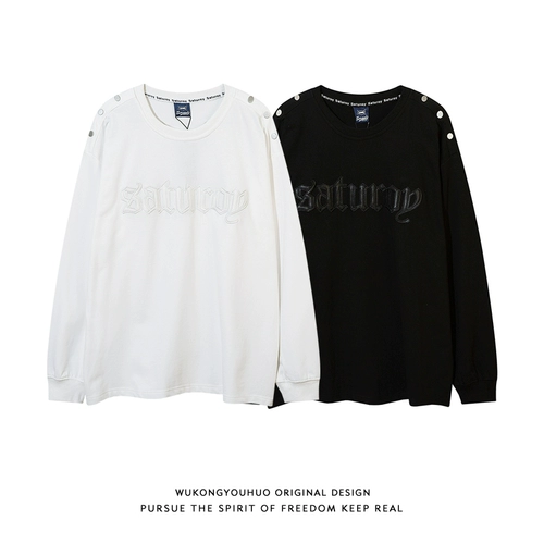 悟空有货 Лонгслив в стиле хип-хоп с круглым воротником для влюбленных для отдыха, европейский стиль, с вышивкой, оверсайз