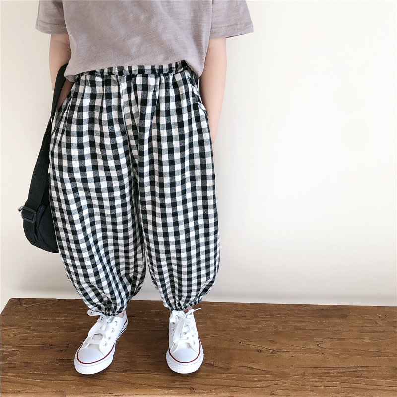 Boys and girls plaid anti-mosquito pants 2021 summer new children's cotton foreign style casual pants bloomers Korean version pants