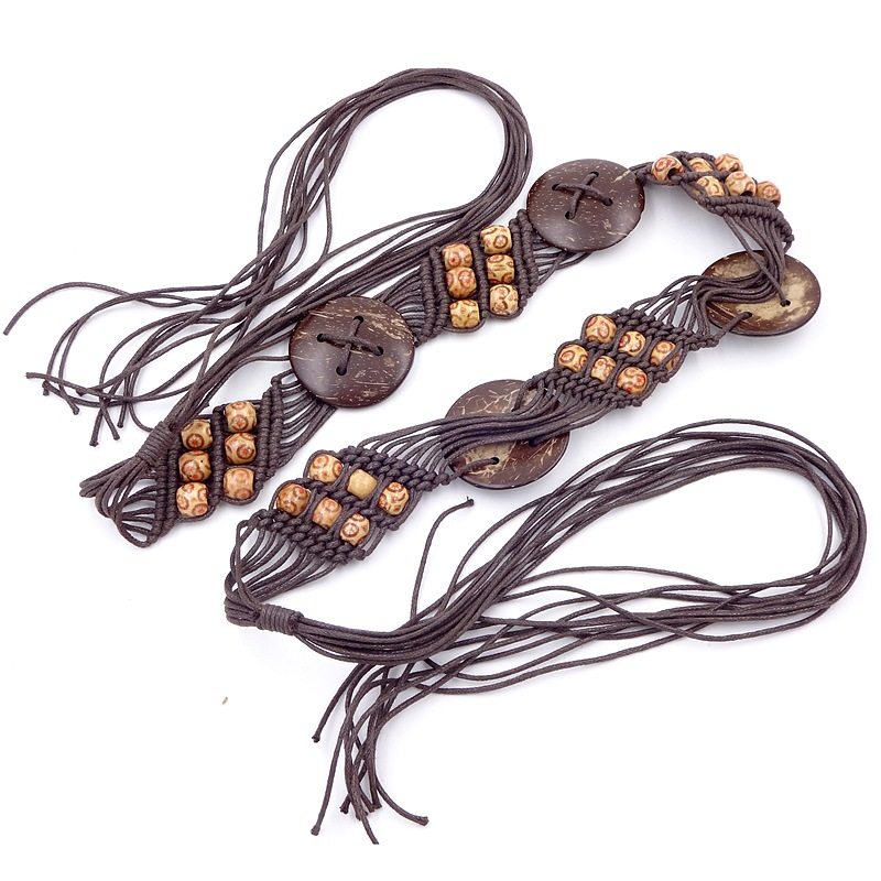 Bohemian waxed rope braided belt for women