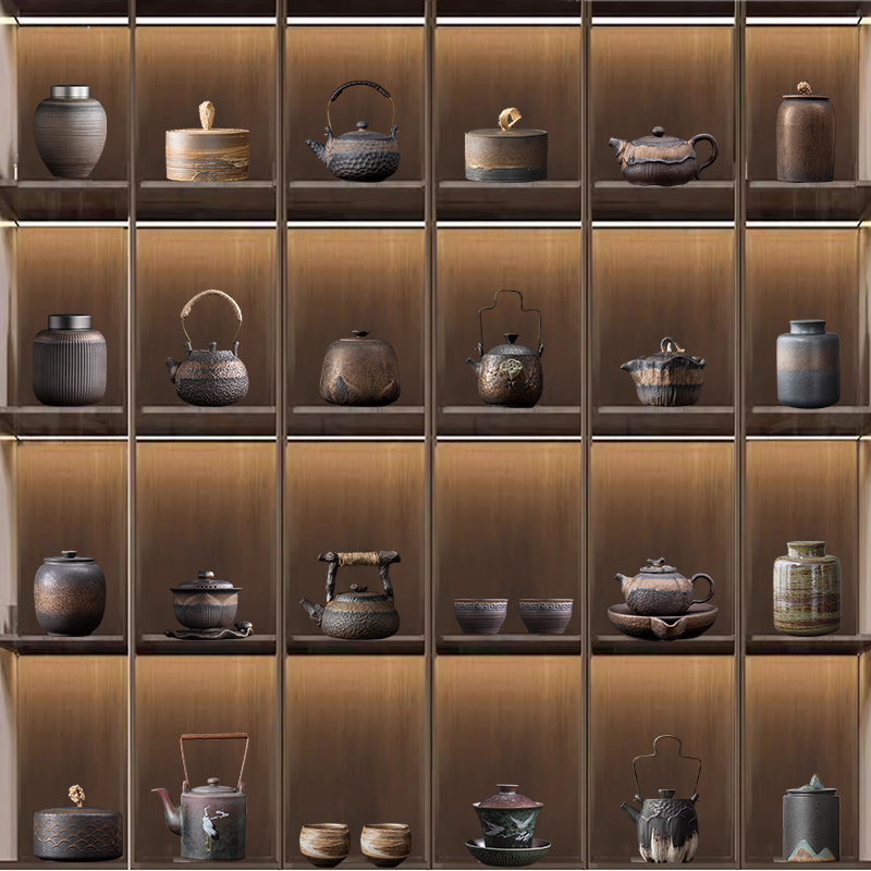 Chinese Tea Room Tea Cabinet Decoration Set, Antique Shelf Decoration, Teapot, Tea Canister, Tea Cup, Lid Bowl, Zen-Style Retro Decoration Chinese Tea Room Tea Cabinet Decoration Set, Antique Shelf Decoration, Teapot, Tea Canister, Tea Cup, Lid Bowl, Zen-Style Retro Decoration