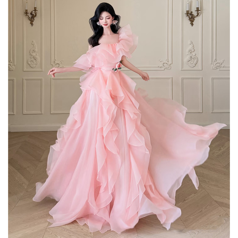 Super Fairy Evening Dress, Pink Student Coming-Of-Age Dress, Engagement Robe, Stunning Light Luxury Birthday Party Princess Dress