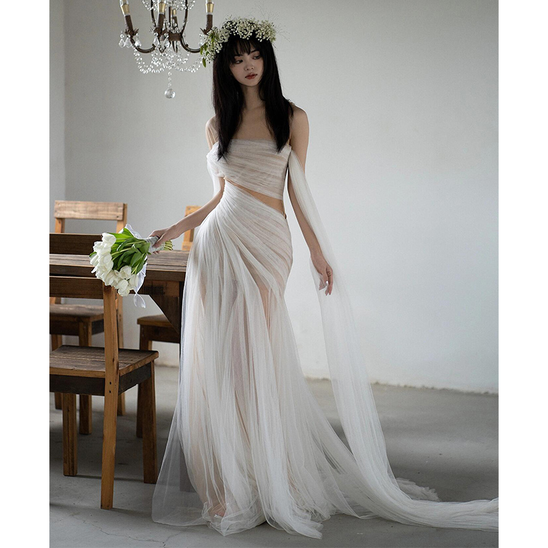 Korean-Style Light Wedding Dress, White Forest-Style Super Fairy Bride Wedding Robe, High-End Outdoor Photography Engagement Reception Dress