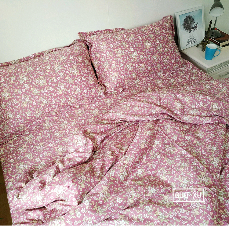 Retro màu hồng nhỏ bông giường đôi giường bông twill bông quilt vỏ gối ba hoặc bốn bộ tờ - Khăn trải giường drap bọc nệm