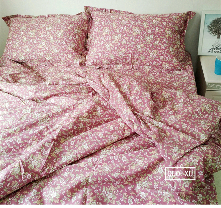 Retro màu hồng nhỏ bông giường đôi giường bông twill bông quilt vỏ gối ba hoặc bốn bộ tờ - Khăn trải giường drap bọc nệm