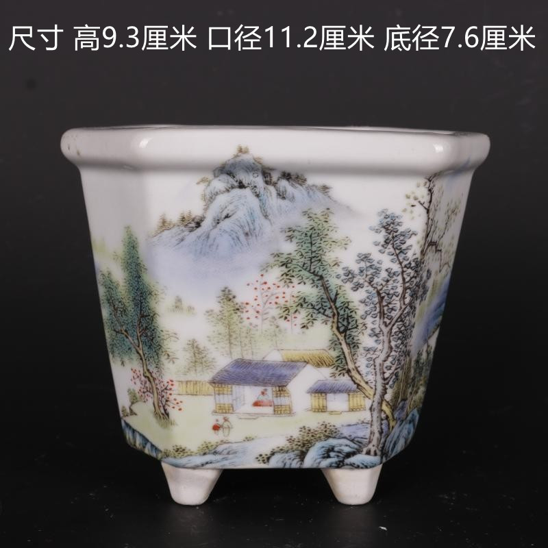 Republic Of China Pink Mountain Water Grain small flower pot imitation ancient porcelain old stock bag Old Antiquity Ancient playing Folk Crafts Collection