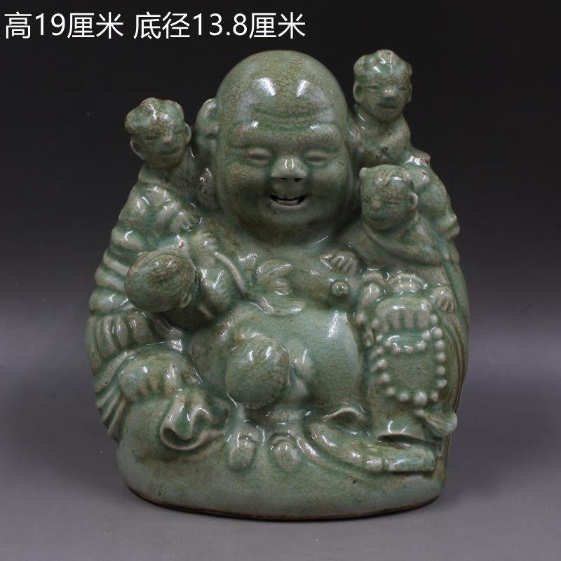仿古宋龙泉窑雕刻五子登科弥勒佛像仿古老货瓷器摆件古董古玩收藏