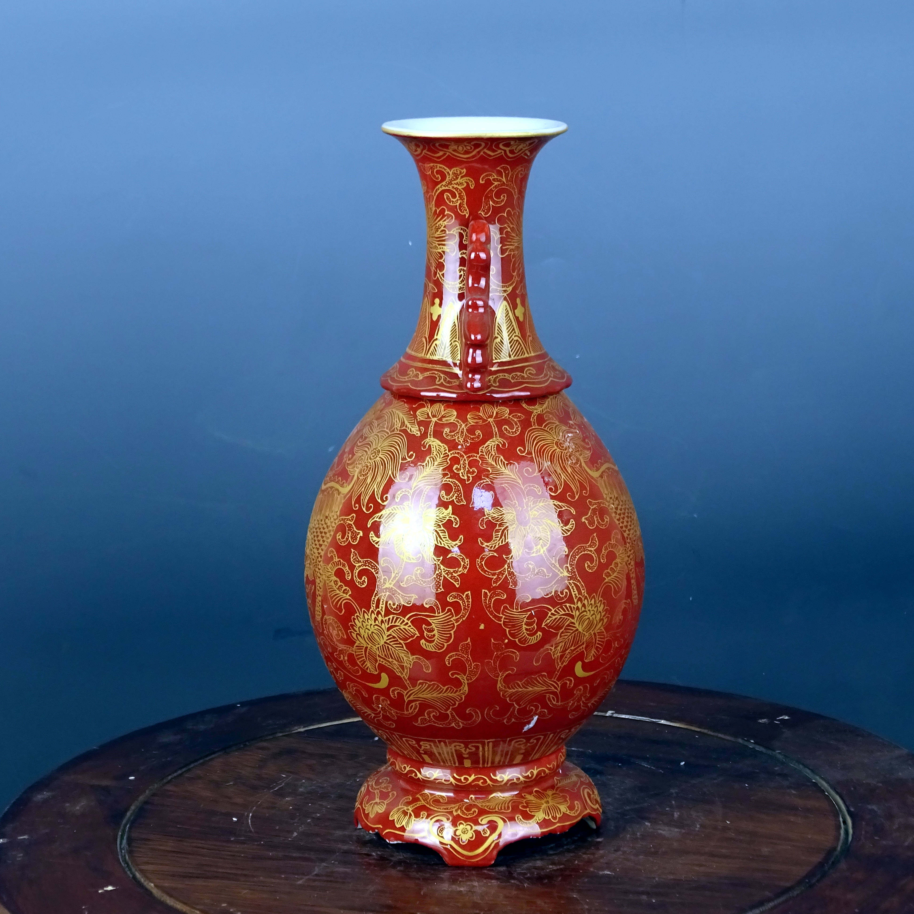 旧家蔵出『清 木紋釉開光蝶恋花題詩缸 乾隆年製