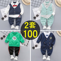 2022 new 1-5 year old boy spring and autumn suit long sleeve sports leisure 3 year old baby autumn clothes childrens clothes