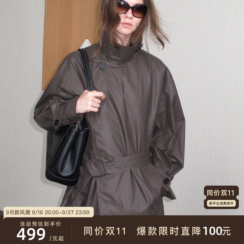 Jcaesar Women's "Urban Rainy Night" Waxed Trench Coat, Long-Staple Cotton Waxed Process, Diagonal Placket Jcaesar Women's "Urban Rainy Night" Waxed Trench Coat, Long-Staple Cotton Waxed Process, Diagonal Placket