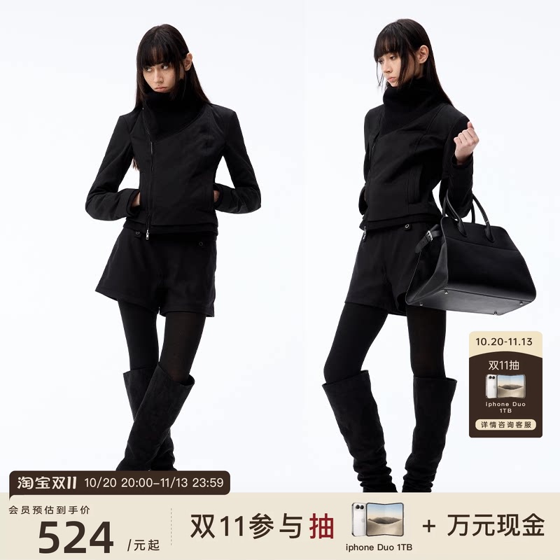 Jcaesar Women Threaded Cross-Neck Slim Fit Diagonal Zipper down Jacket 90% White Duck down Short Style Black