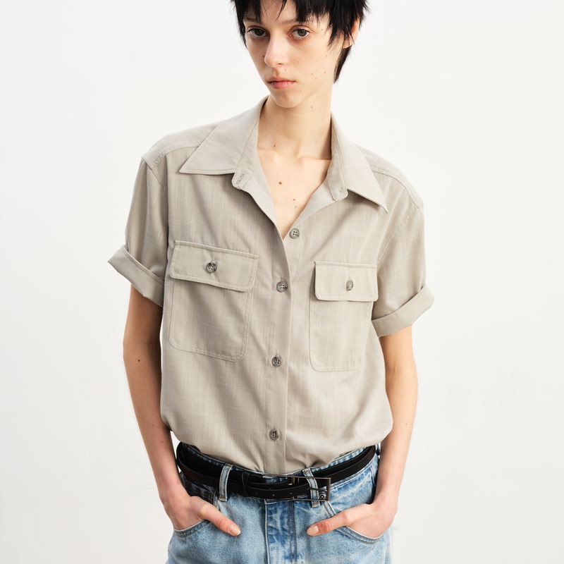 Jcaesar Women Hunting Short-Sleeve Shirt, Imitation Linen Fabric, Comfortable and Breathable, Loose Fit, Two Colors Jcaesar Women Hunting Short-Sleeve Shirt, Imitation Linen Fabric, Comfortable and Breathable, Loose Fit, Two Colors