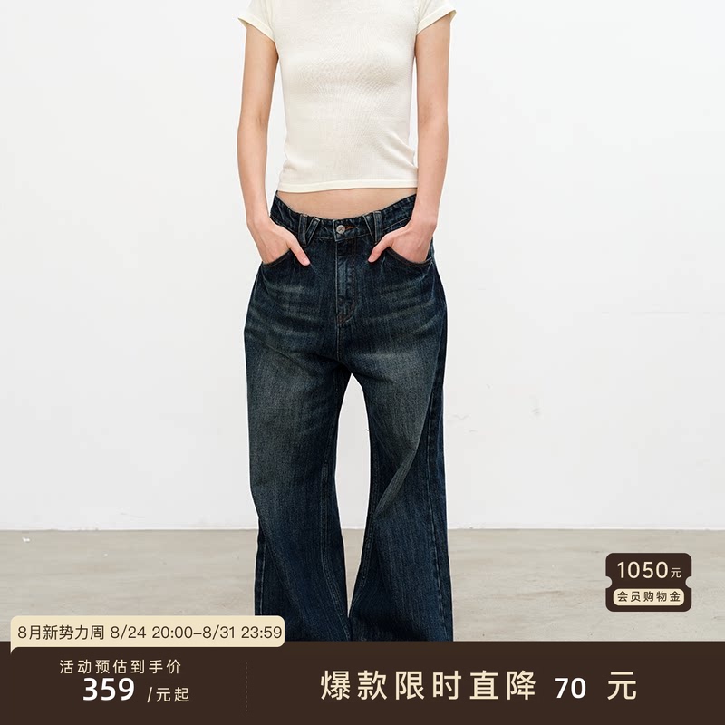 Jcaesar Women Low-Rise Double Pocket Lightning Blue Denim 12oz Cotton Washed Vintage Low-Waist Jeans