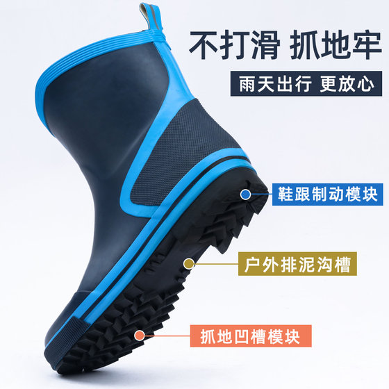 Very popular velvet rain boots for men, fashionable short rain boots, men's water shoes, soft soles, waterproof, non-slip, wear-resistant, labor protection