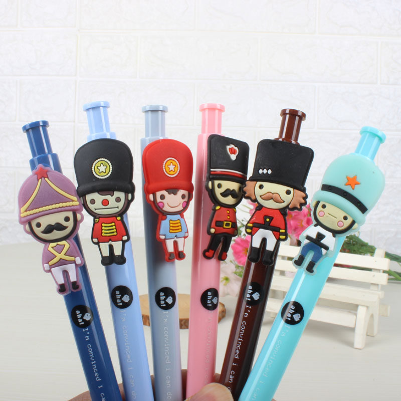 British soldier gel pen press type student signature pen black refill Korean cartoon shape 0 5mm