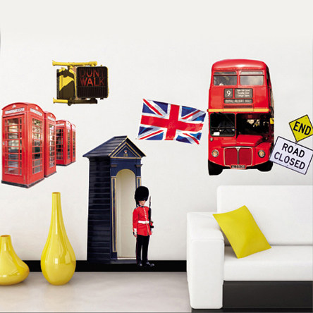 Beautiful stickers on the wall Creative British style wall stickers British phone booth Bus stop post little soldier