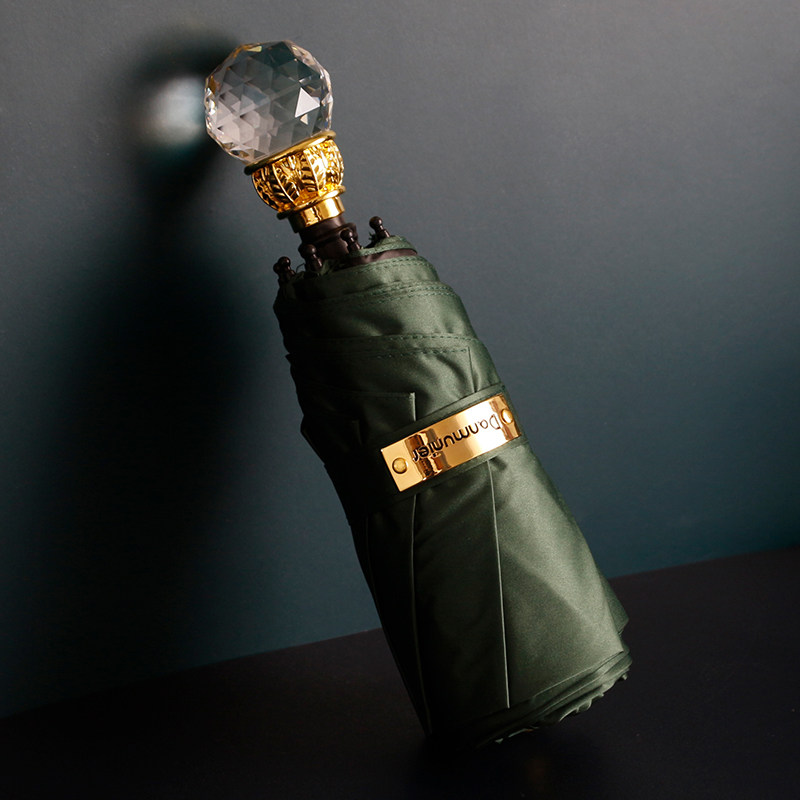 Five-fold umbrella crystal umbrella female rain dual-purpose students small black rubber sunshade sunscreen anti-UVupf50