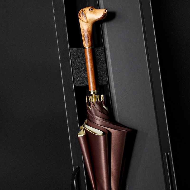 Danmunier creative design craftsmanship long handle wood handle Gentleman Dog Pure Color Umbrella China Wind Retro and sunny Umbrella