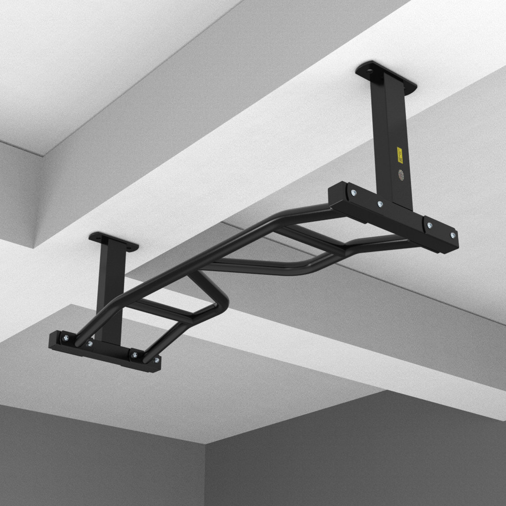 Multi-position double-bar stand for home fitness equipment installed under the upper single double-lever beam by the mounting guide body of the East International suspended ceiling