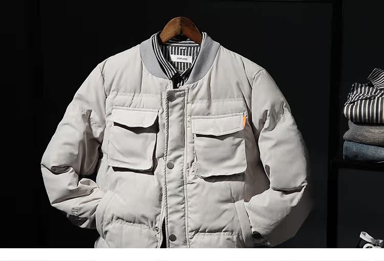 Đại học gió mùa đông dày nam áo bông rắn màu bóng chày cổ áo ấm cotton quần áo dụng cụ bỏ túi áo khoác áo khoác da
