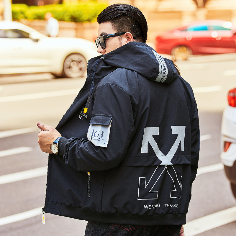 Spring plus size men's jacket fat trend plus fertilizer to increase casual overalls jacket fat loose hooded top