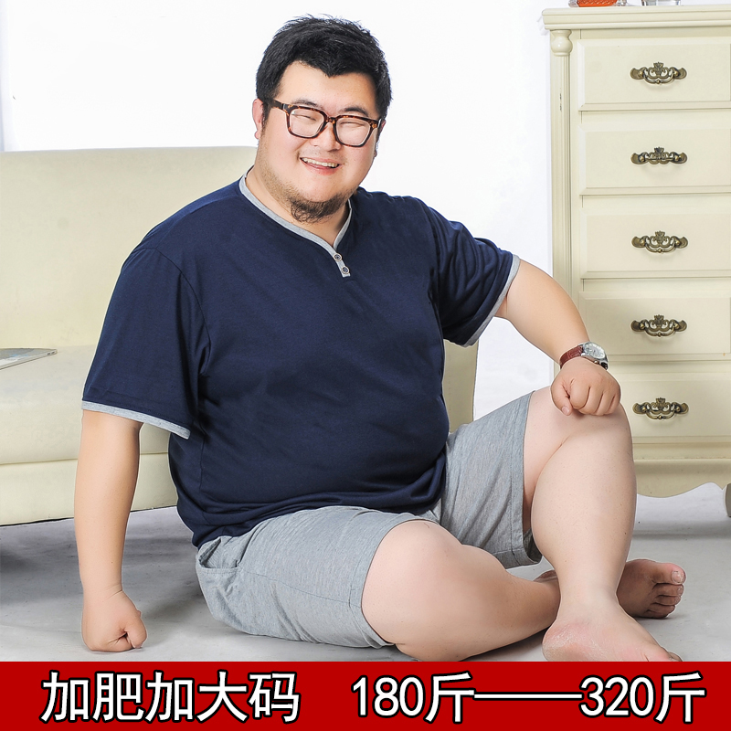 Summer fat plus cotton sleeve shorts for short sleeve shorts housesthin casual suit fat V collar