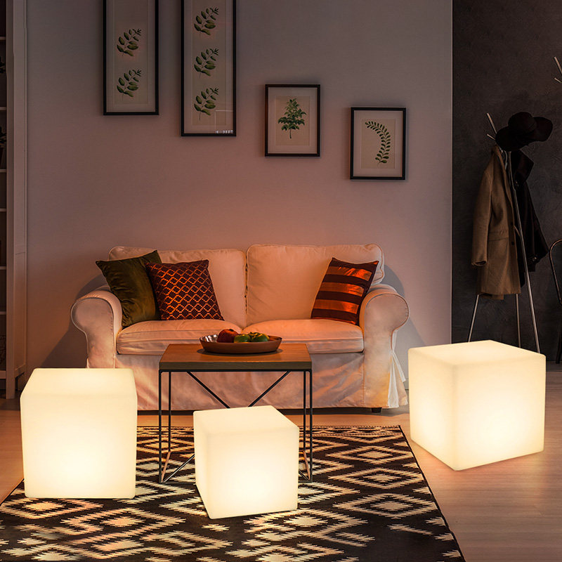 LED net red luminous cube block light KTV creative plastic bar stool clear bar night show square stool