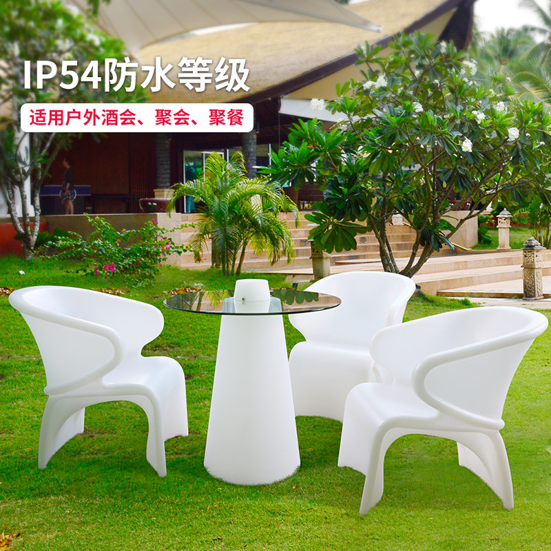 Best selling LED luminous tables and chairs leisure coffee table simple clear bar hotel back chairs outdoor scatter bar table stools