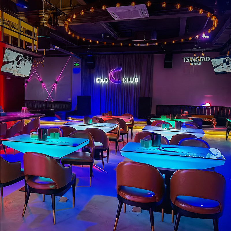 KTV glow coffee table creative stainless steel bar box card seat clear bar table and chair combination rectangular restaurant table