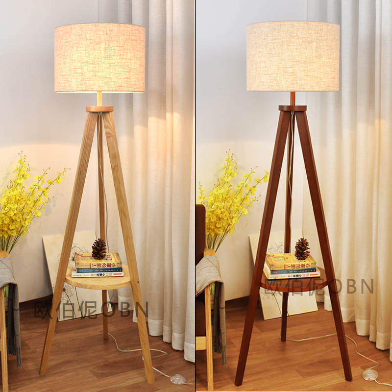 Floor Lamp American Style Solid Wood Tripod Floor Lamp Bedroom Living Room Study Simple Modern Creative Nordic Vertical Table Lamp