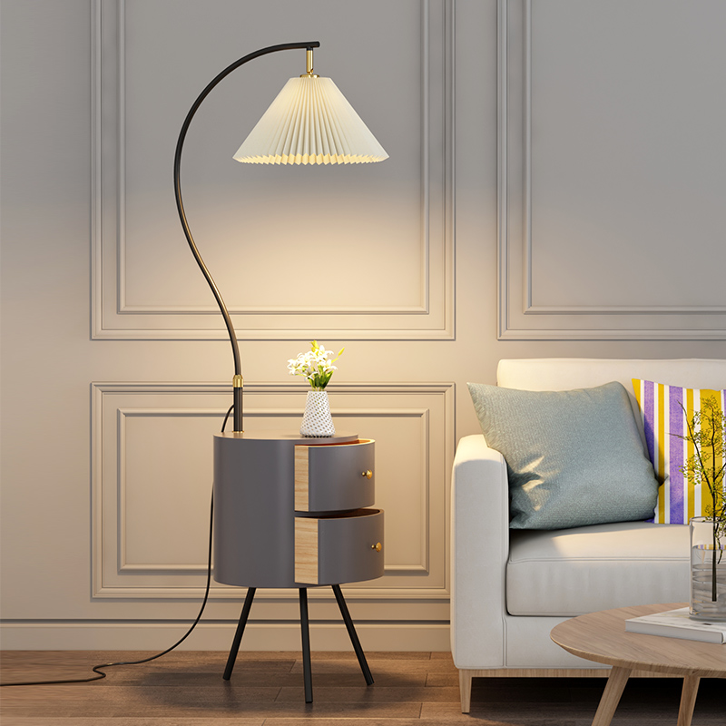 Net Red Floor Lamp Living Room Sofa Side Light Lavish Tea Shelf Nordic Drawers Bedroom Bed Head Cabinet Integrated Table Lamp-Taobao