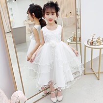 Spring and autumn dress girl wedding gown white princess veil dress children with dress for summer choral singing out of the cake dress