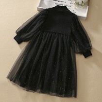 Girl Sweaters Mesh Veil Dress Fluffy Black Princess Nepotism Dress Foam Sleeves Dress Woman Baby Autumn Winter Dress 2021 New