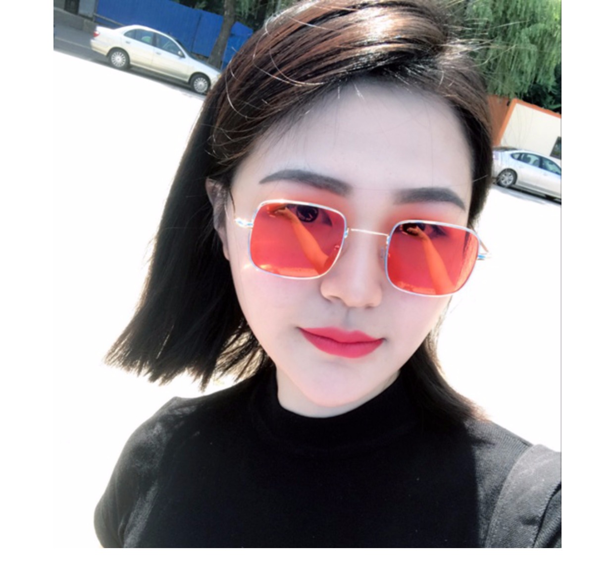 Kính màu vàng retro vàng trong suốt hipster Hàn Quốc Kính râm vuông vuông nữ lưới màu đỏ thạch màu sắc cá tính avant-gardene kính râm