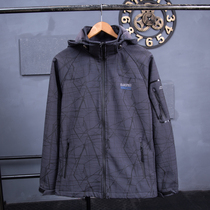Autumn and winter outdoor sports soft shell clothing men Korean fleece warm assault clothing detachable cap large size windproof mountaineering suit