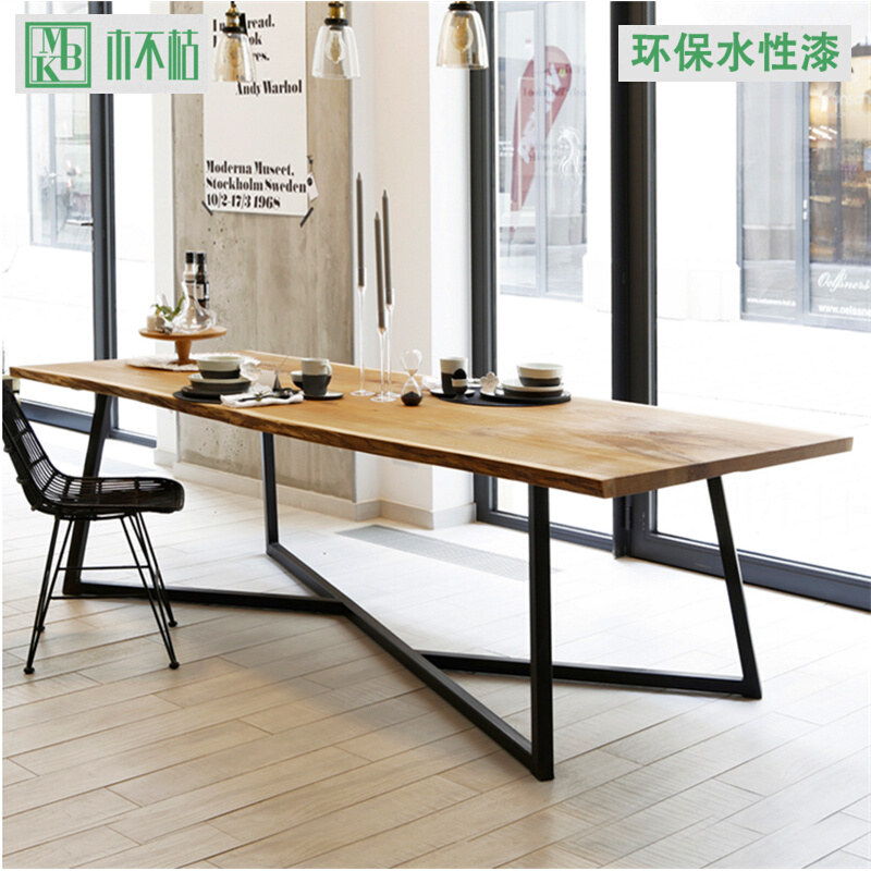 Nordic dining table Industrial wind iron solid wood work desk loft computer desk long coffee table designer furniture