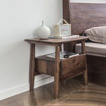 Nordic Modern Minimalist Solid Wood Black Walnuts Bed Head Cabinet Cherry Wood Bedside Cabinet Bedroom Lockers Storage Cabinet Environmental Protection