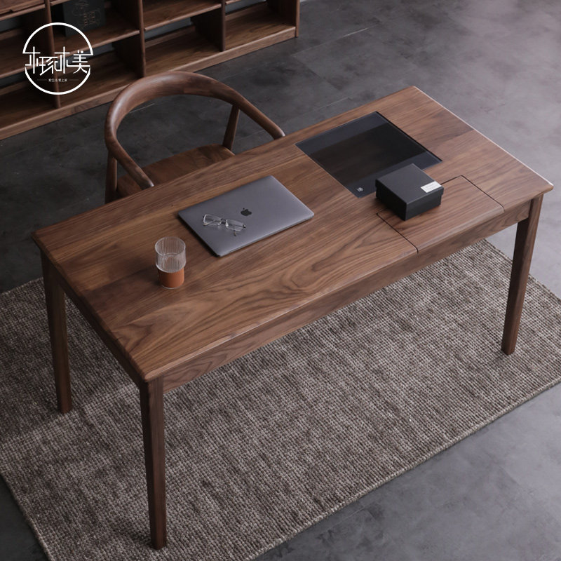 Nordic light luxury black walnut solid wood desk 1 5 meters study desk desk computer desk modern minimalist