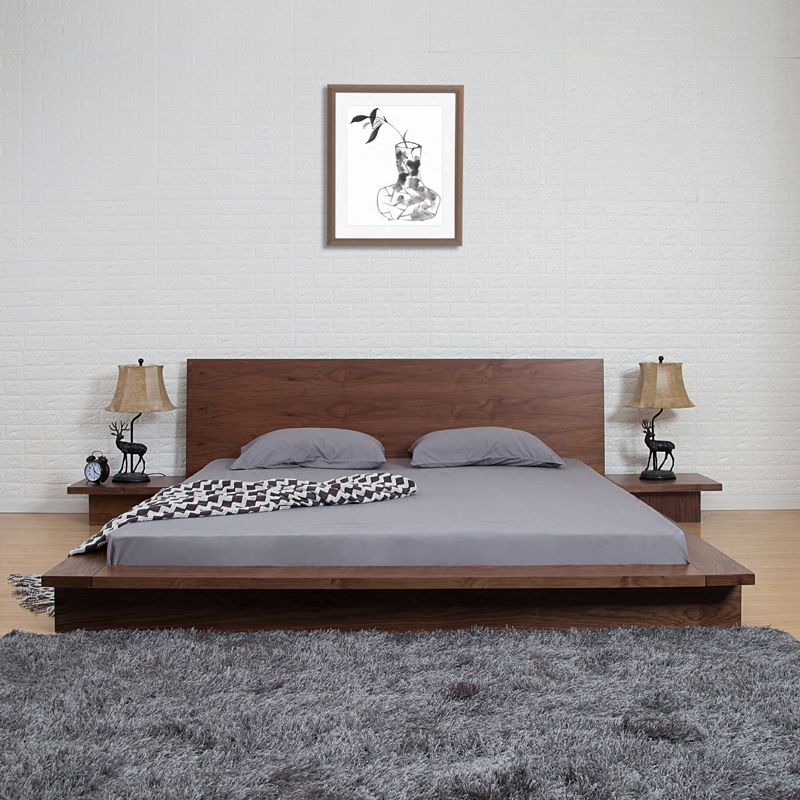 Solid wood oak bed simple Nordic board bed modern Japanese tatami bed double bed sloping back bed