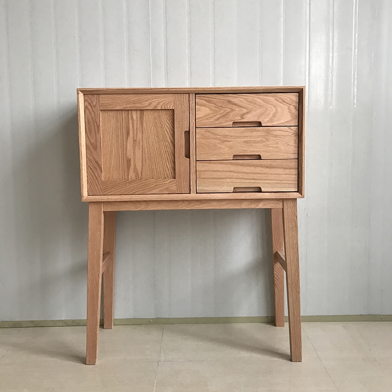 Nordic Day Style Oak Wood Genguan Cabinet Solid Wood Door Hall Dining Cabinet High Foot Cabinet Log Multifunction Storage Cabinet Containing Cabinet