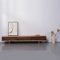Nordic Brief Day Style Solid Wood Log TV Cabinet Black Walnuts Oak Living Room Audiovisual Side Cabinet TV Cabinet