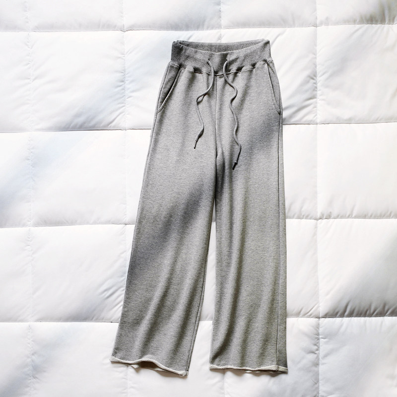 Grey Sports Thick Cotton Pants Woman Spring Autumn 2021 New Korean Version Loose High Waist Pituitary Pants Straight Barrel Casual Long Pants