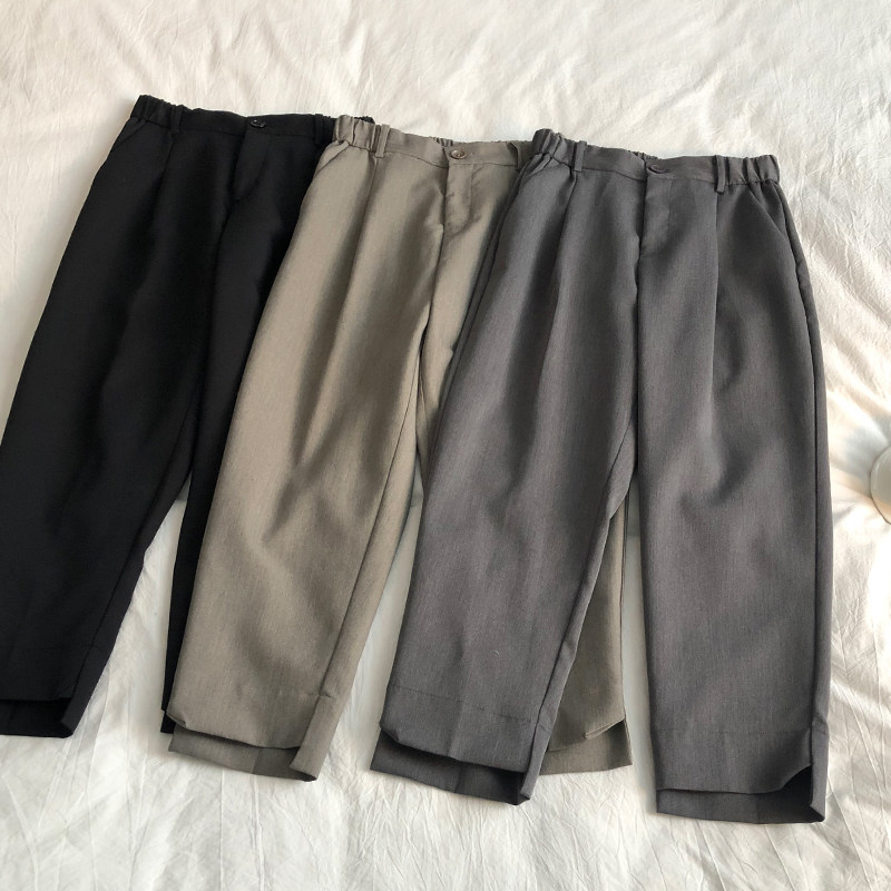 Modified leg type foot mouth irregular design High waist display slim half tightness waist 90% Harun pants Western pants female fall