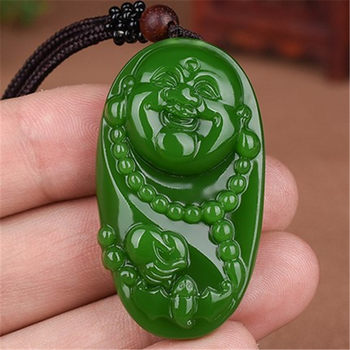 Natural seed material laughing buddha fortune and longevity women's spinach green jasper