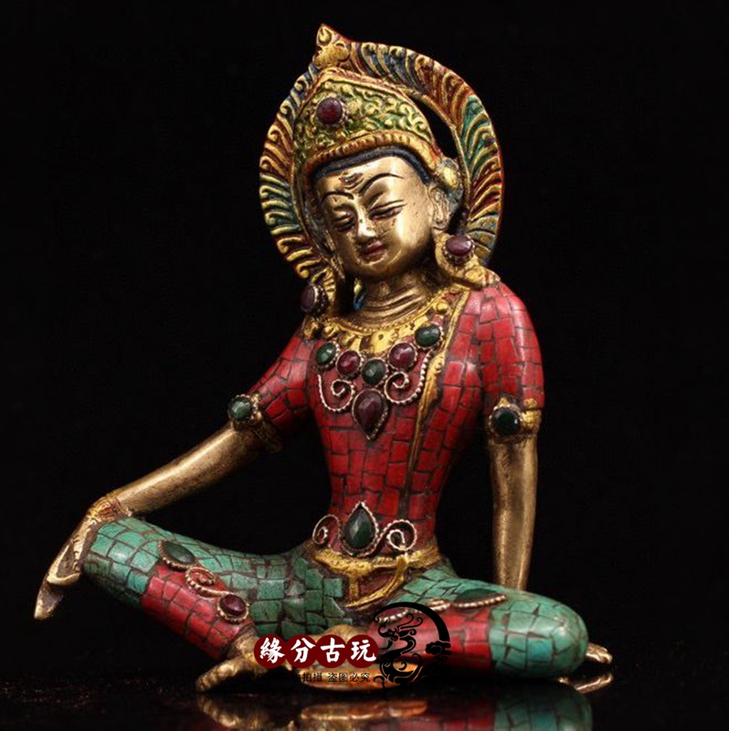 West Leaf Backflow Nepal Pure Patina Buddha Bronze Inlaid Gem Turquoise Buddha Hall Ornament