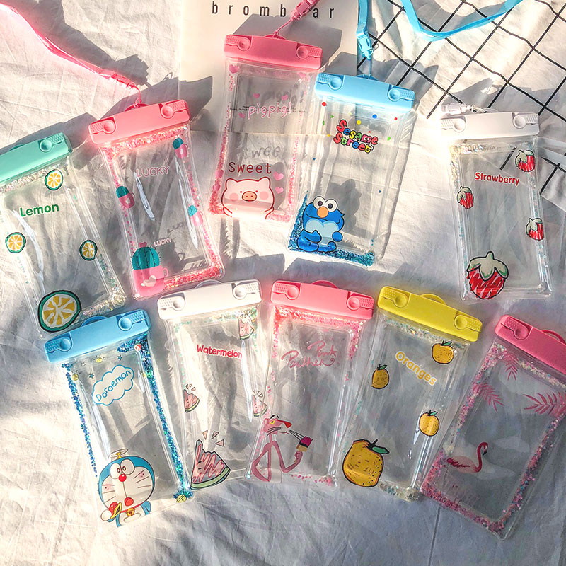 Cartoon quicksand inflatable transparent mobile phone waterproof bag touch screen swimming photo Apple Huawei mobile phone universal diving cover