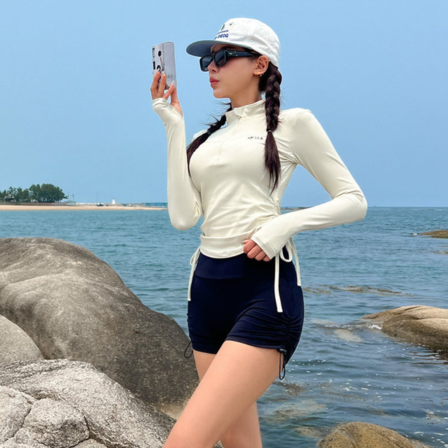Korean ins swimsuit women's split long-sleeved long pants girl's sports swimsuit conservative slim snorkeling surfing wetsuit
