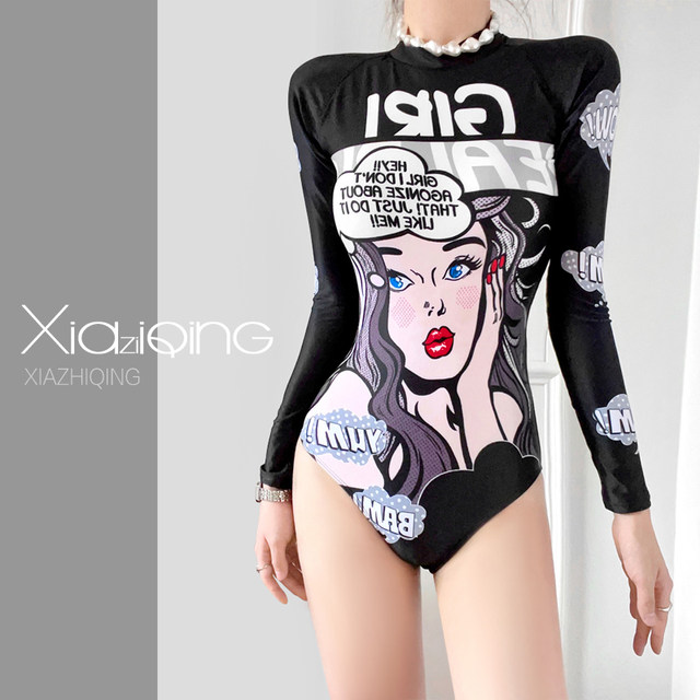 Korean ins swimsuit women's one-piece long-sleeved sun protection conservative belly-covering slimming hot spring vacation professional surfing wetsuit