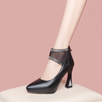 2022 summer heels womens singles shoes platform pointed toe cutout mesh rhinestone super high heel leather shallow mouth womens shoes